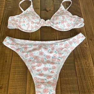 white pink flower bikini